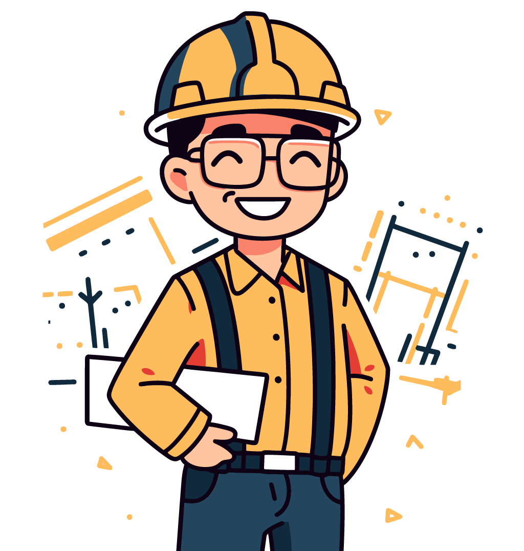 Vector de hombre constructor con casco y plano sonriendo